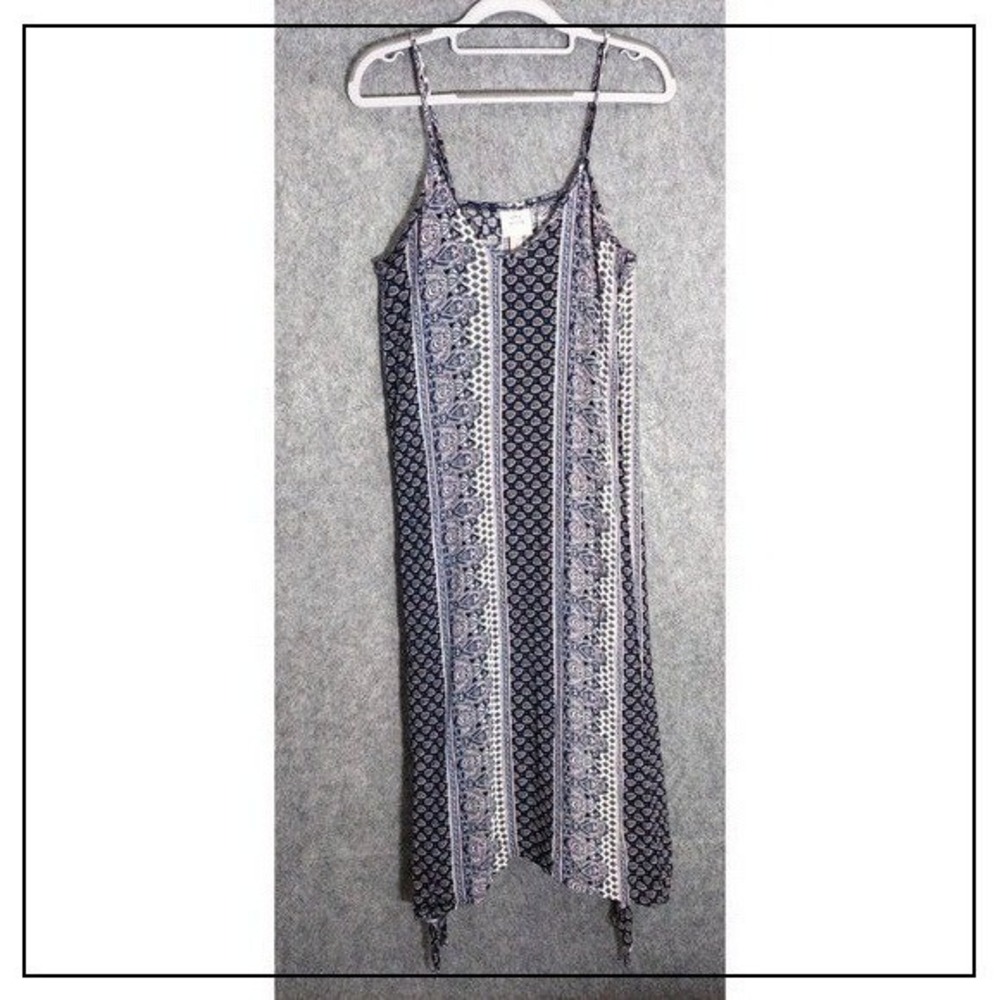 Knox Rose Dress Midi Women L Navy Paisley Lagenlook Tie Hem Boho Sleeveless